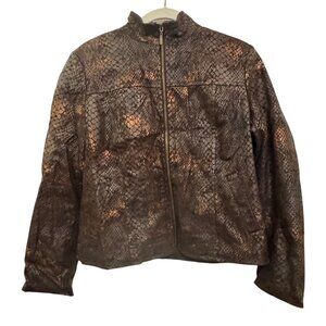 Vintage Erin London Snake Print Women’s Jacket PM Metallic Brown Zip Front Stret
